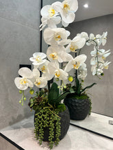 Load image into Gallery viewer, Small Faux Orchid in Black Round Pot