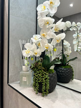 Load image into Gallery viewer, Small Faux Orchid in Black Round Pot